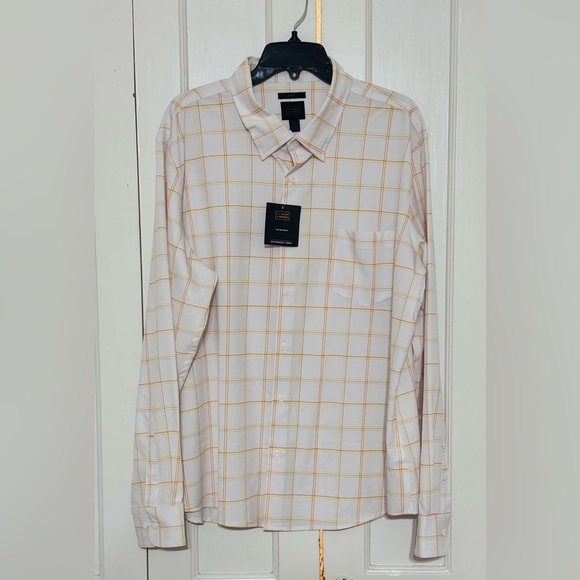 14TH & Union Plaid Shirt Trim Fit White Yellow Orange Button Up - Picture 1 of 4